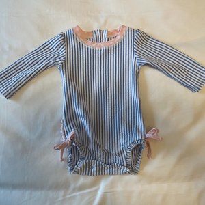 Baby Girls Ruffle Butt One Piece Long Sleeve Swimsuit Seersucker 3-6 months